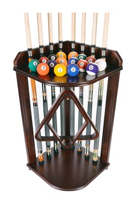 Cue Rack Only 8 Pool - Billiard Cue & Ball Floor Corner Rack Mahogany  Finish