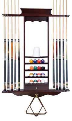Cue Rack Only- 10 Pool - Billiard Stick & Ball Set Wall Rack Mahohany Finish